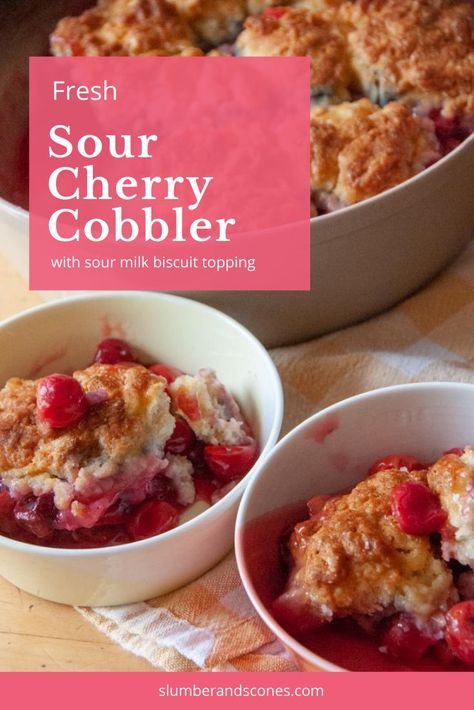 Sour Cherry Cobbler, Buttermilk Alternative, Fresh Cherry Cobbler, Homemade Drop Biscuits, Sour Cherry Recipes, Sour Cherry Pie, Cherry Cobbler Recipe, Sour Milk, Milk Biscuits