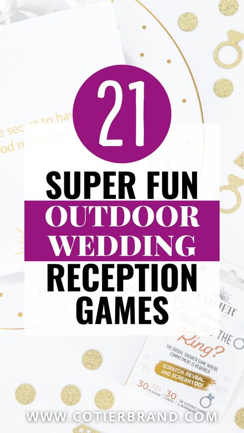 Looking for fun outdoor wedding reception games? You've come to the right place! Here at Cotier, we know just how to keep your guests happy! Wedding Reception Games For Guests, Fun Outdoor Wedding, Outdoor Wedding Games, Hosting Hacks, Reception Games, Shower Activities, Wedding Reception Games, Bridal Shower Activities, Unique Bridal Shower