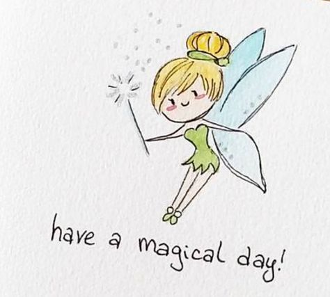 Tinker Bell Illustration, Tinkerbell Doodle, Tinkerbell Watercolor, Birthday Doodle, Post Yoga, Painting Inspo, Watercolor Sketch, Card Ideas, Art Projects