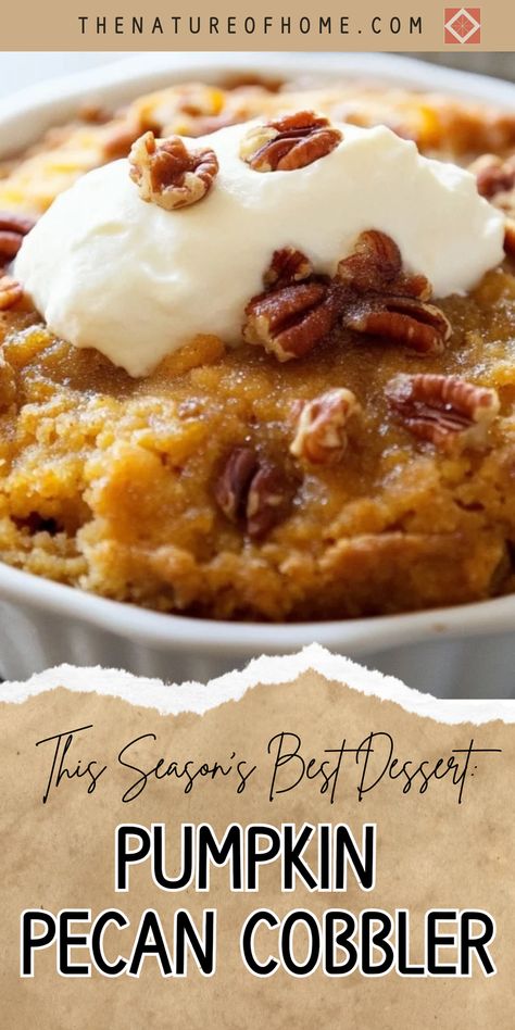 Discover fall’s favorite dessert with our pumpkin pecan cobbler recipe. Ideal for your cookie recipes board, this delicious treat combines sweet pumpkin and crunchy pecans in a rich cobbler. Save this pin and click for the complete recipe and step-by-step guide. Enjoy a mouthwatering dessert that’s perfect for cozy fall evenings. Christmas Pumpkin Recipes, Pumpkin Puree Recipes Desserts, Pecan Cobbler Recipe, Fruit Cobbler Recipe, Pumpkin Pecan Cobbler, Dessert Pumpkin, Autumn Dessert, Pumpkin Puree Recipes, Easy Pumpkin Dessert