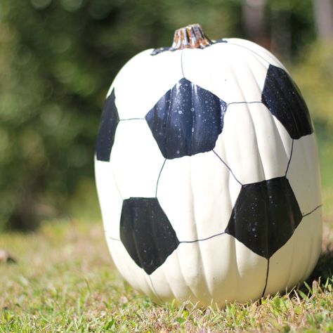 Is it just us? Or do others see #Soccer in all things? #LoveTheGame #Futbol #pumpkin Soccer Pumpkin Painting, Soccer Ball Pumpkin Painting, Soccer Ball Pumpkin, Halloween Soccer Games, Pumpkin Soccer Ball, Sports Painted Pumpkins, Soccer Pumpkin, Socratic Soccer Ball, 2024 Halloween