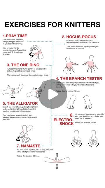 We Are Knitters 🐑✌️ on Instagram: "Who said knitting was not an exercise? 🤔 Here are some stretching movements you can try whenever you feel your hands and wrists need a break 😌 Oh, it applies to crocheters too! Spread the word everyone!! 🤸‍♀️🤸🤸‍♂️ #behealthy"