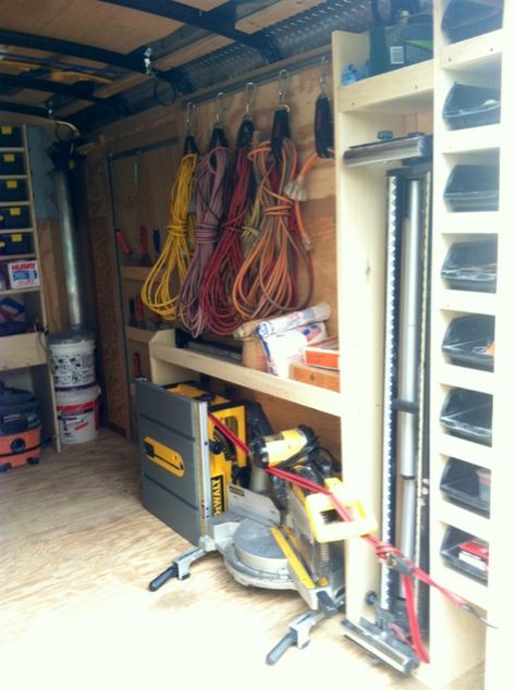 Enclosed Trailer Storage, Contractor Trailer Organization, Trailer Layout, Service Trailer, Trailer Shelving, Work Truck Organization, Construction Trailer, Tool Trailer, Van Organization