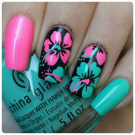 Nails Hibiscus, Hawaiian Flower Nails, Flower Toe Nails, Y2k Acrylic, Hawaiian Nails, Nails Basic, Nails Toes, Pride Nails, Gray Headboard