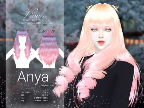 The Sims Resource - Anya (HairStyle) Doll Cc Sims 4, Family Cc Sims 4, Anya Hairstyle, Anya Family, Bangs Extensions, Sims 4 Anime, Pelo Sims, Sims 4 Gameplay, Sims 4 Dresses