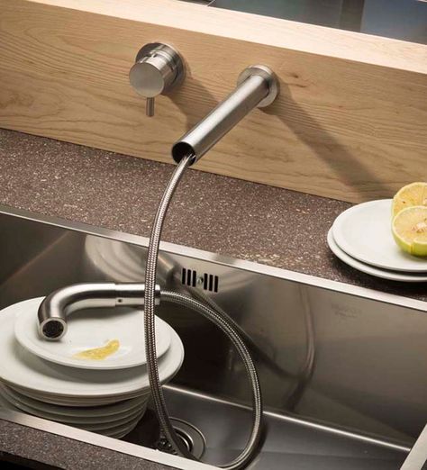 MUST | Built-in set of wall mounted mixer and pull-out spout | 9696 Built-in set of wall mounted mixer and pull-out spout – stainless steel AISI 316 Kitchen Sink Units, Tap Wall, Wall Mounted Taps, Wall Mounted Sink, Sink Units, Kitchen Mixer, Kitchen Worktop, Kitchen Taps, Steel Kitchen