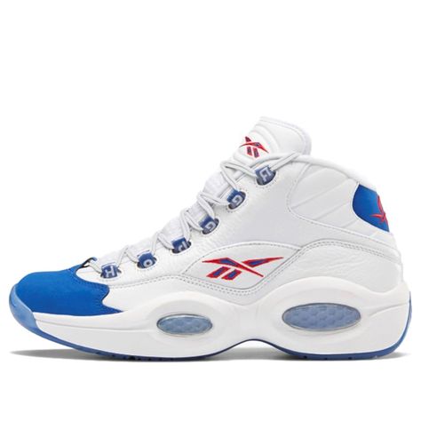 Reebok Question Mid 'Double Cross' White/Collegiate Royal/Primal Red Basketball Shoes/Sneakers Allen Iverson Shoes, Iverson Shoes, Reebok Question Mid, Reebok Question, Red Basketball Shoes, Allen Iverson, Limited Edition Sneakers, Blast From The Past, Philadelphia 76ers