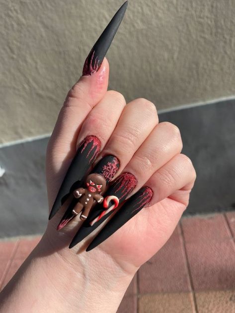 77 Fun & Festive Christmas Nails to Copy in 2023 | Christmas Nails Short Spooky Xmas Nails, Christmas Horror Nails, Horror Christmas Nails, Creepy Christmas Nails, Krampus Nails, Spooky Christmas Nails, Christmas Nails Dark, Gothic Christmas Nails, Dark Christmas Nails