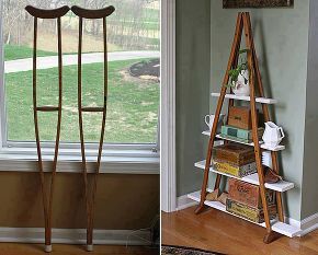 have any old wooden crutches, home decor, painted furniture, repurposing upcycling, source Diy Bookcases, Koti Diy, Diy Boxes, Diy Projektit, Diy Pictures, Modern Shelf, Diy Bar, Do It Yourself Crafts, Repurposed Items