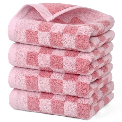 PRICES MAY VARY. Quick Drying & Absorbent: Our cotton hand towels offer soft luxury for hands and face. Elegance in Pink: Infuse your home or dormitory with enduring style through our chic checkered towels. Convenient 4-Pack: Stay well-supplied with these multipurpose and stylish face towels set. Not Standard Size: 29x13 inches hand towel strikes the ideal balance between functionality and portability. Care Instructions: Machine wash your bathroom towel on a gentle cycle with similar colors to p Space Fabric, Face Washing, Pink Checkered, Pink Towels, Fluffy Towels, Bathroom Themes, Luxury Shower, Quick Dry Towel, Girls Bathroom