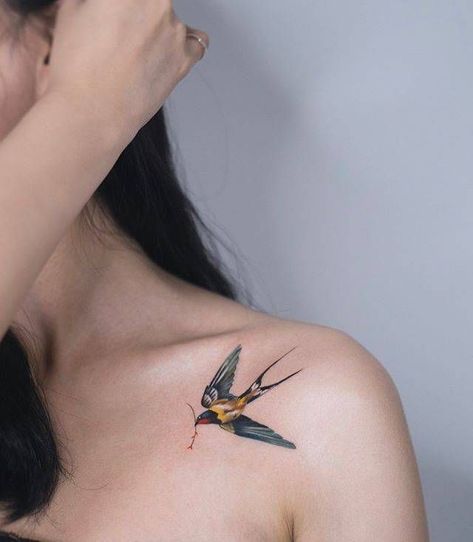 220+ Swallow Tattoos Designs with Meaning (2023) - TattoosBoyGirl Colorful Swallow Tattoo, Watercolour Swallow Tattoo, Watercolor Swallow Tattoo, Parastoo Tattoo, Plaster Tattoo, Watercolor Swallow, Yellow Bird Tattoo, Swallow Tattoos, Sparrow Tattoo Design