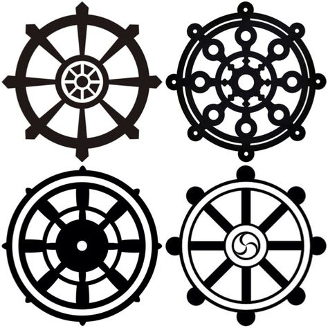 Narrowing down which style of Dharma Wheel I want for my hand tattoo. Dharma Chakra Wheels, Wheel Of Dharma Tattoo, Dharmachakra Tattoo, Dharma Wheel Tattoo Design, Budist Tattoo, Dharma Wheel Tattoo, Dharma Tattoo, Wheel Of Dharma, Buddhism Tattoo