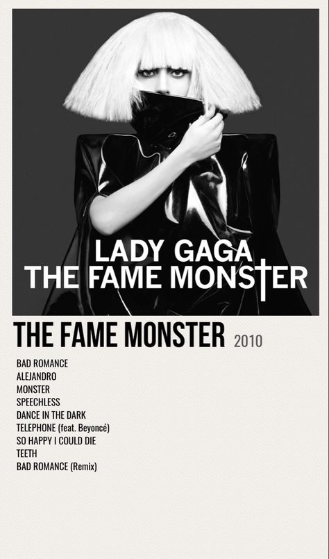 minimal poster of the album the fame monster by lady gaga Vibey Posters, Alternative Album Covers, Alternative Minimalist Album Covers, Polaroid Albums, Music Polaroid, Lady Gaga Music, Lady Gaga Albums, Lady Gaga The Fame, Album Wall