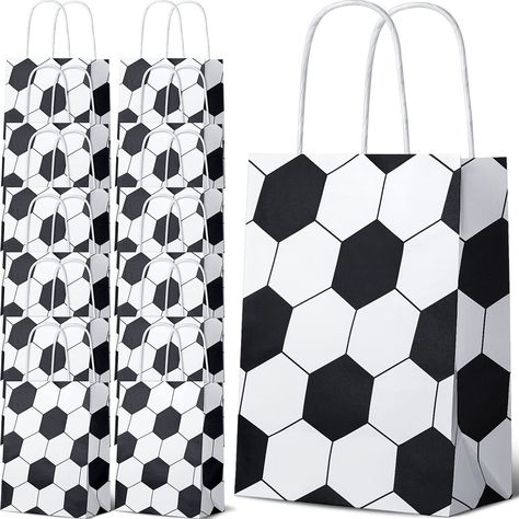 PRICES MAY VARY. Attractive Soccer Printing: designed in the theme of soccer, the soccer party favors are printed with black and white patterns, which can attract kids attention at first sight, helping you liven up party atmosphere Reliable Workmanship for Confident Using: made of quality kraft paper, the soccer goodie bags are lightweight yet serviceable, with their bottoms sealed tightly, strong enough to accommodate small items and stuffs Appropriate Size for Packaging: the soccer treat bags Soccer Goodie Bags, Soccer Treats, Soccer Party Favors, Soccer Birthday Parties, Sports Birthday Party, Bags For Kids, Soccer Birthday, Soccer Party, Sports Birthday