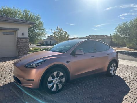 Wrapped my model Y in rose gold wrap Gold Wrap, Pretty Cars, Tesla, Drive, Rose Gold, Cars, Gold