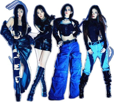 Aespa Y2k, Y2k Futuristic, Group Outfits, Kpop Outfits, Blue And Black, Royal Blue, All In One, Dark Blue, Collage