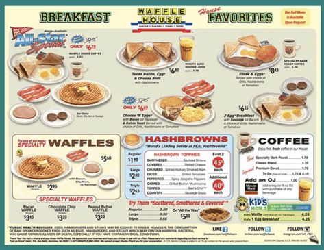 How to Make Waffle House Style Hash Browns | Kimbrough Daniels Waffle House Menu, Free Printable Menu Template, Free Printable Menu, Breakfast Sides Dishes, Menu Art, Menu Pdf, Organizing Stuff, Gathering Ideas, Breakfast Sides