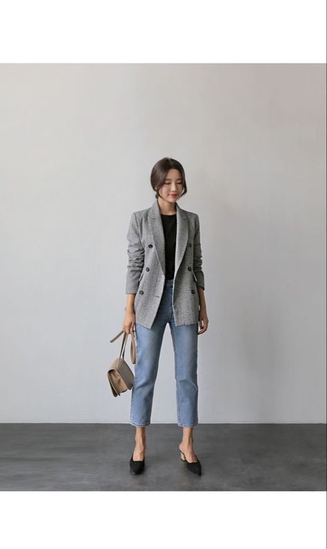 Korean Clothes, Korean Fashion Trends, Winter Outfits For Work, Casual Work Outfits, Looks Chic, Blazer Outfits, Work Outfits Women, 가을 패션, Casual Style Outfits