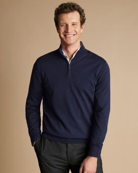 Merino Quarter Zip Sweater - Navy Black Tie Tuxedo, Charles Tyrwhitt Shirt, Morning Suits, Collarless Shirt, Business Casual Shirts, Polo Shirt Colors, Green Polo Shirts, Charles Tyrwhitt, Black Polo Shirt