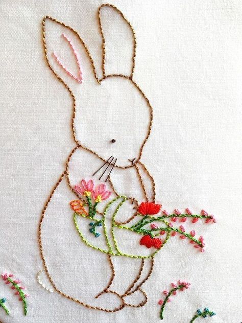 Apr 1, 2020 - This Pin was discovered by Eva almeida. Discover (and save!) your own Pins on Pinterest Easter Embroidery Patterns, Bunny Embroidery, Embroidery Diy, Easter Embroidery, Embroidery Transfers, Baby Embroidery, Embroidery Patterns Vintage, Embroidery Patterns Free, Hand Embroidery Pattern