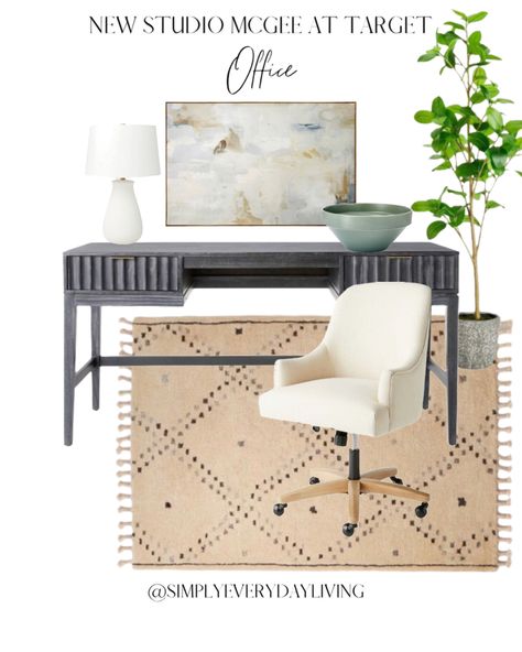 Scalloped Desk, Studio Mcgee Office, Coastal Office, Mcgee And Co, Home Office Library, Office Library, Thousand Oaks, Black Desk, Studio Mcgee