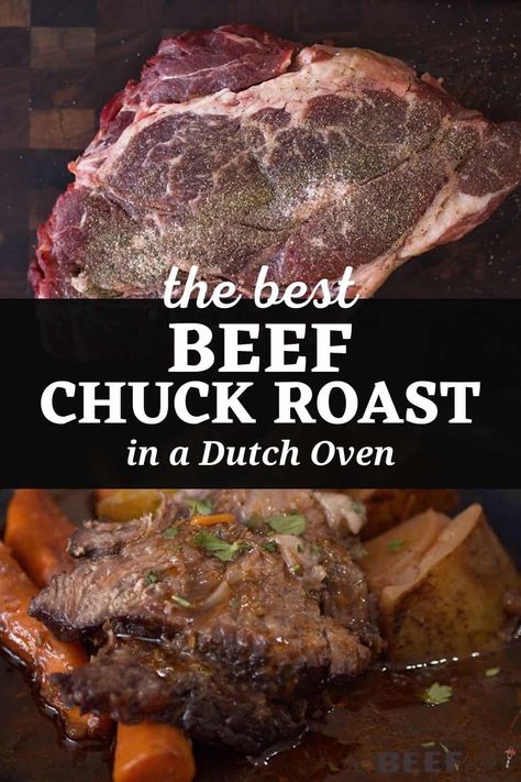 Oven Baked Chuck Roast Recipe Roast In Dutch Oven, Oven Brisket, Dutch Oven Pot Roast, Dutch Oven Beef, Oven Pot Roast, Chuck Roast Recipes, Sirloin Tip Roast, Brisket Recipe, Roast Beef Recipes