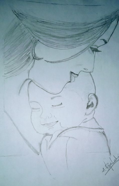 Mothers Day Pencil Drawings, Mom And Daughter Aesthetic Drawing, Mother Baby Sketch, Mother Child Sketch, Mother And Child Drawing, Mother And Child Painting, Child Drawing, Kids Canvas Painting, Baby Sketch