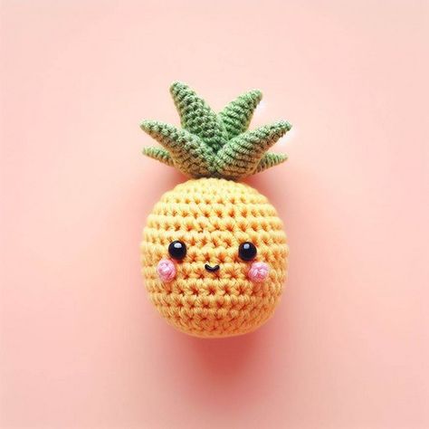 Crochet Fruit Earrings Free Pattern, Amigurumi Pineapple Free Pattern, Crochet Mini Fruit Free Pattern, Cute Mini Crochet Ideas, Crochet Amigurumi Food Free Patterns, Fruit Crochet Pattern Free, Pineapple Crochet Pattern Free, Crochet Fruit Pattern Free, Crochet Pineapple Patterns Free