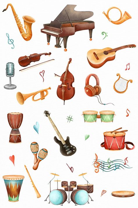 Instrument Clipart, Presentation Music, Musical Instruments Clipart, Orchestra Instruments, Elements Of Music, Music Elements, Music Clipart, Collage Project, Blue Music