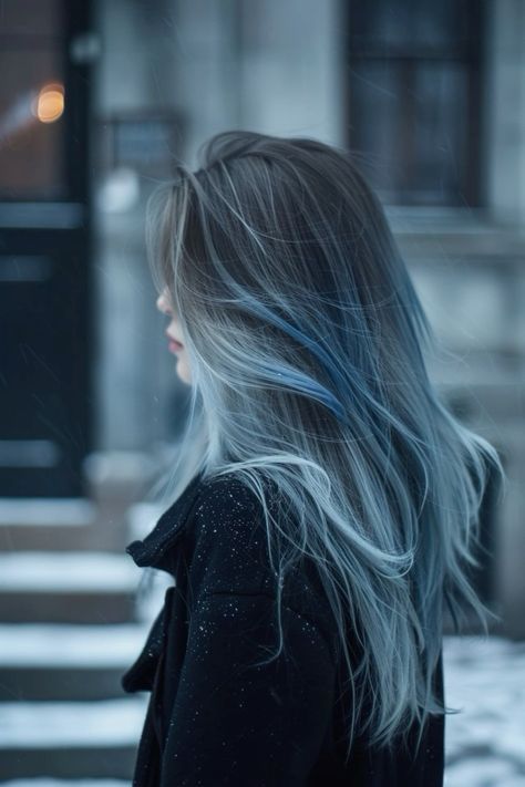 Smokey Blue Hair, Blue Ombre Hair, Korean Hair Color, Hair Color Underneath, Hair Inspiration Long, Hair Color Streaks, Dyed Hair Inspiration, Pretty Hair Color, Hair Up Styles