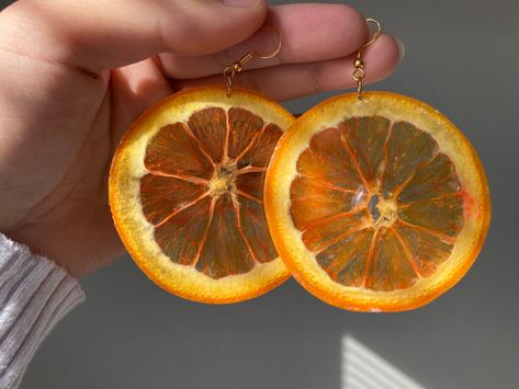 Real Orange Earring, Fruit Earring, personalized gifts, Fruit slice earring, Dried fruit earring, real presses fruit resin drop, gift ideas **Materials: - Real hand pressed fruit - Hypoallergenic nickel-free 925 sterling silver/ 18 k gold plated  - Jewelry grade resin from USA They are carefully sliced, dried and preserved in an eco-friendly resin. Each one has its own size, shape and imperfection, so the pair you see pictured will not be the pair you receive but they will be very similar! That Fruit Resin, Fruit Jewelry, Jewelry Real, West Covina, Fruit Slice, Fruit Earrings, Orange Earrings, Spring Jewelry, Summer Earring