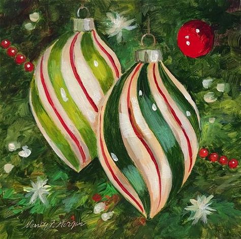 Daily Paintworks - "Stars and Stripes" - Original Fine Art for Sale - © Nancy F. Morgan Pretty Paintings, Cute Ladybug, Christmas Painting, Feeling Inspired, Winter Painting, Christmas Canvas, Christmas Drawing, Vintage Christmas Cards, Christmas Paintings