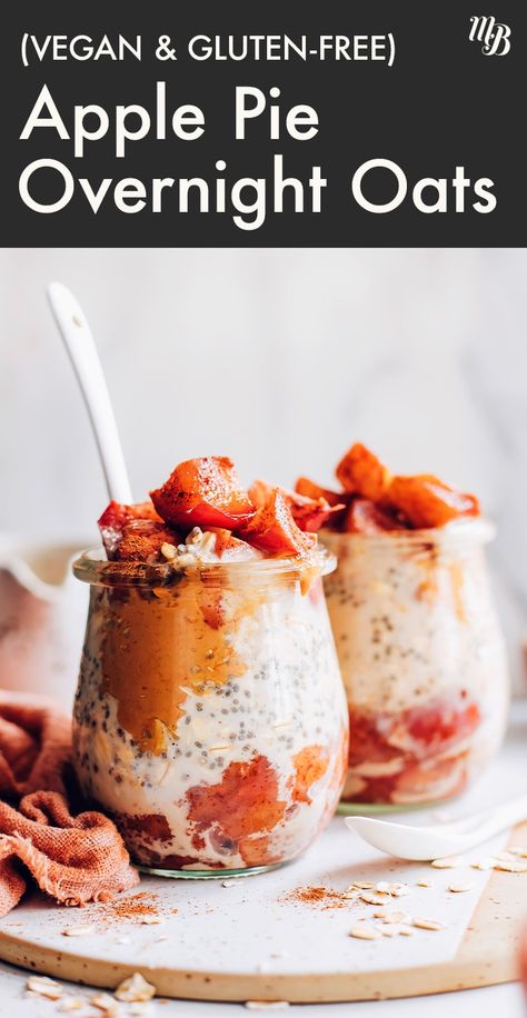 Our Vegan and Gluten-Free Apple Pie Overnight Oats are bringing alll the autumnal dessert vibes, for BREAKFAST! Just 9 ingredients to make these wholesome, naturally sweetened, meal prep-friendly delights! Apple Pie Overnight Oats, Apple Overnight Oats, Gluten Free Apple Pie, Healthy Apple Pie, Vegan Overnight Oats, Easy Overnight Oats, Apple Breakfast, Apple Bite, Breakfast Prep