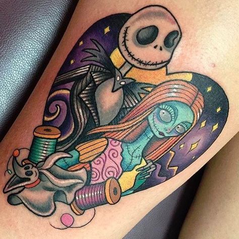 Nightmare before Christmas tattoo Nightmare Before Christmas Tattoo Ideas, Christmas Tattoo Ideas, Sally Tattoo, Jack Skellington Tattoo, Tattoo Disney, Nightmare Before Christmas Tattoo, Birthday Tattoo, Christmas Tattoo, Disney Tattoo