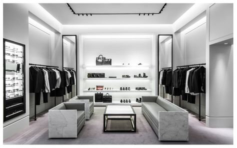 Interior Clothing Store Design, Closet Shop Design, Modern Store Interior Design, Black And White Store Interior, Display Room Design, Luxury Clothing Store Design, Modern Clothing Store Design, Cloth Store Interior, Minimalist Store Design