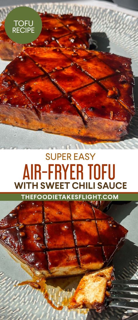 Sweet Chili Tofu Air Fryer, Bbq Tofu Air Fryer, Best Tofu Recipes Air Fryer, Tofu Block Recipe, Sweet Chilli Tofu, Airfryer Tofu Recipe, Air Fry Tofu Recipes, Plant Based Air Fryer Recipes, Air Fryer Tofu Recipes