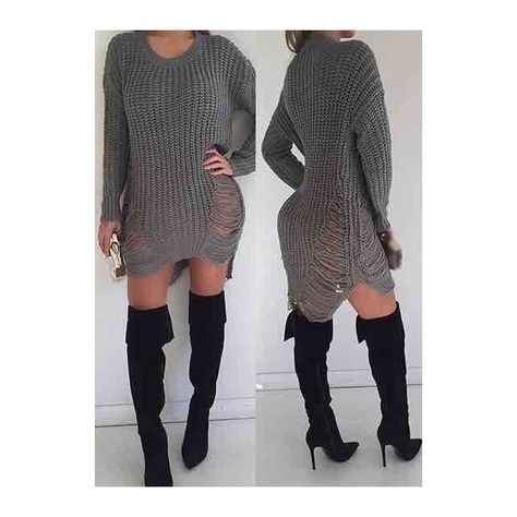 Rotita Grey Ripped Distressed Shredded Sweater Dress ($24) ❤ liked on Polyvore featuring dresses, grey, grey dress, mini sweater dress, straight dress, gray sweater dress and long sleeve mini dress Ripped Sweater Dress, Ripped Sweater, Gray Sweater Dress, Long Sweater Dress, Grey Dress, Oversized Dress, Long Sweater, Gray Sweater, Knit Sweater Dress