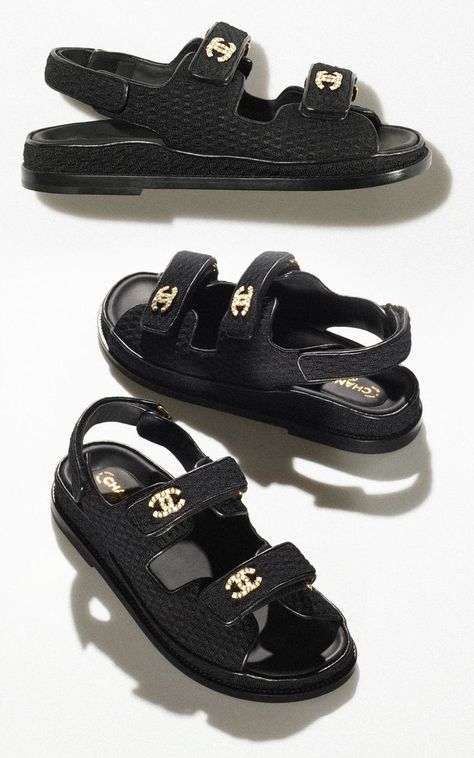 Chanel Dad Sandals, Sandals 2022, Dad Sandals, Black Knitwear, Chanel Sandals, Grad Gifts, Chanel Black, Chanel Shoes, Things To Buy