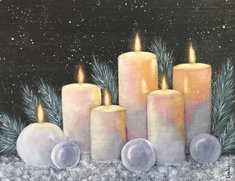 Painted by Lynn Bixel. An Angela Anderson inspiration. Candle Painting Art, Candles Painting, Watercolor Candles, Angela Anderson, Easy Art Lessons, Xmas Candles, The Art Sherpa, Mysterious Beauty, Oil Painting Pictures