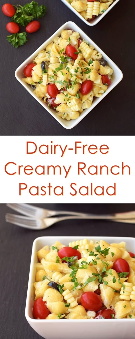 Dairy Free Pasta Salad, Dairy Free Ranch, Vegetable Pasta Salad, Dairy Free Pasta Recipes, Vegetable Pasta Salads, Dairy Free Pasta, Pasta Salad Dressing, Ranch Pasta Salad, Ranch Pasta