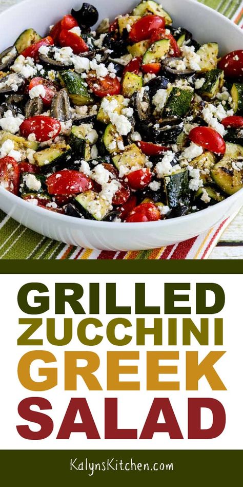 Low Carb Side Salads, Grilled Veggies On The Grill, Zucchini Bowl, Zucchini Greek, Grilled Zucchini Salad, Grilled Salad, Zucchini Salad, Grilled Zucchini, Mediterranean Diet Recipes