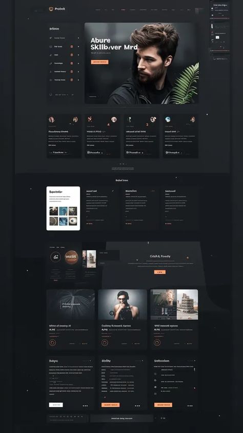 This is a dark themed website template for a personal portfolio. It features a clean and modern design with a focus on typography and imagery ->> more details in ai-img-gen.com Personal Portfolio Website, Web Portfolio, Dark Theme, Work Skills, Portfolio Site, Portfolio Web Design, Personal Portfolio, Website Themes, Ux Ui