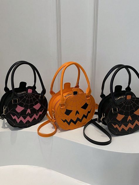 WARNING: CHOKING HAZARD-Small parts, not for children under 3 yrs.A Funny Pumpkin Tote Bag. Halloween Cute Kawaii And Fun Little Ghost Bat Printed Contrasting Pumpkin-Shaped Handbag Made Of Pu Material With Zipper Closure. Can Be Worn On One Shoulder Or Across The Body For Lipstick, Change, Coin Purses. Suitable Boys, Girls Parties, Gatherings, Halloween. The Best Choice Gifts. Trick Treat. Prints Are Randomly Placed. Orange,Black With Pink,Black With Orange Casual,Preppy,Fashionable   PU Leather Animal,Geometric    Kids Bags & Luggage, size features are:Bust: ,Length: ,Sleeve Length: Ghost Bat, Funny Pumpkins, How To Make Handbags, Coin Purses, Party Girls, Kids Bags, Pink Black, Orange Black, Pu Leather