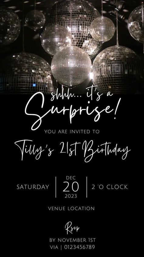 Disco Glam Party, 17. Geburtstag, Black And White Party, Surprise Party Invitations, Disco Birthday Party, Surprise Birthday Invitations, 13 Birthday, Disco Glam, Disco Theme