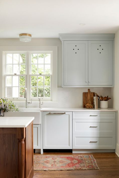 Colonial Style Kitchen, Woodlawn Blue Benjamin Moore, Woodlawn Blue, Cabinet Trends, Inset Cabinetry, Kitchen Cabinet Trends, Renovation Budget, Cabinet Door Styles, Cabinet Paint Colors