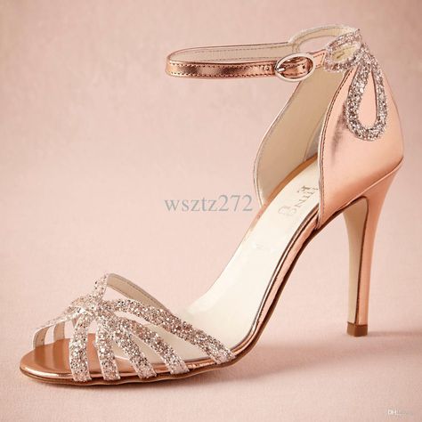 Rose Gold Glittered Heel Wedding Shoes Pumps Sandals Gold Leather Buckle Closure Glitter Party Dance 3.5 High Wrapped Heels Women Sandals Bride Flower Bride Wedding Shoes From Wsztz272, $82.57| Dhgate.Com Rose Gold Glitter Heels, Rose Gold Wedding Shoes, Gold Dress Shoes, Sparkly Wedding Shoes, Wedding Shoes High Heels, Wedding Shoes Pumps, Gold Glitter Heels, Gold Wedding Shoes, Rose Gold Shoes