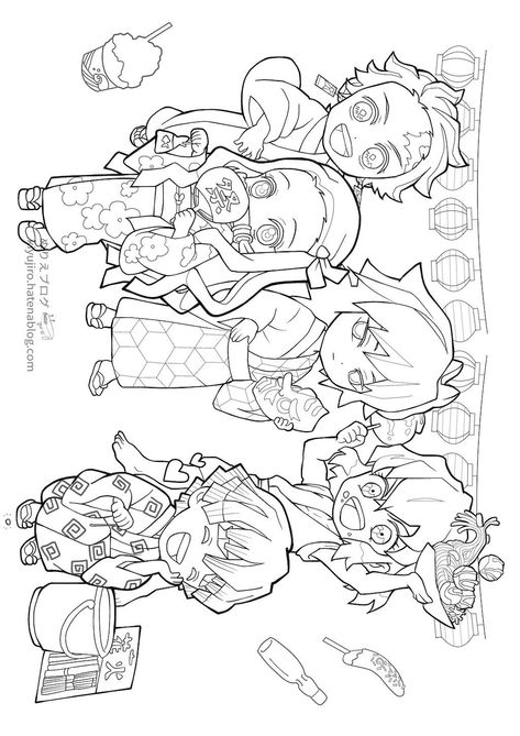 adult coloring pages and anime Demon Slayer Colouring Pages, Kny Coloring Page, Demon Slayer Coloring Page, Chibi Coloring Pages, Manga Coloring Book, Unique Coloring Pages, Anime Drawing Books, Line Artwork, Hello Kitty Coloring