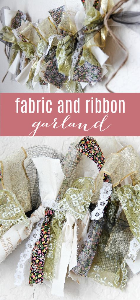 How to Make a Simple Fabric Garland - Tonya Staab Tied Fabric Garland, Fabric Garland With Lights, Diy Fabric Garland How To Make, Ribbon Garland Diy How To Make, Fabric Rag Garland, How To Make A Fabric Garland, How To Make Ribbon Garland, How To Make Garland With Ribbon, Ribbon Garland Diy