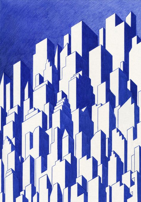 City #221 x 29,7cm, ink on paper, Kevin Lucbert, 2015 Kevin Lucbert, Houses Art, Blue Lines, Isometric Design, Isometric Illustration, City Illustration, Art Et Illustration, Digital Art Illustration, Arte Popular