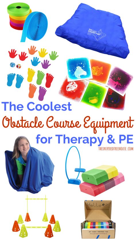 Image of obstacle course equipment items for occupational therapy, physical therapy, or physical education Gross Motor Activities For Kids, Indoor Obstacle Course, Occupational Therapy Kids, Multi Sensory Learning, Gross Motor Activity, Pe Class, Pe Teacher, Pediatric Physical Therapy, Motor Planning